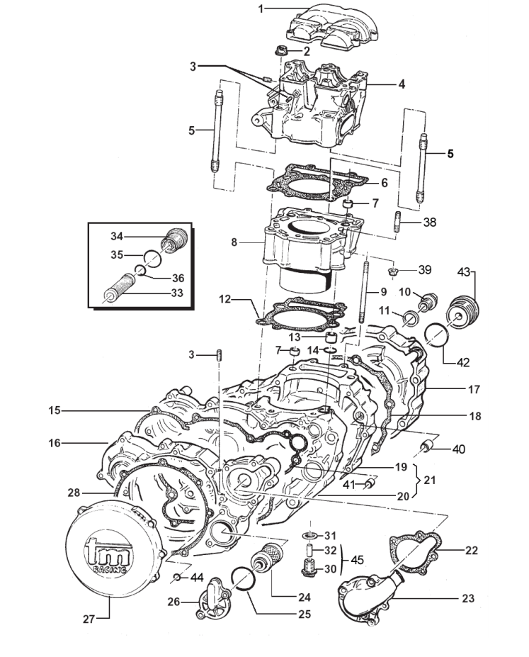 Pièces d'origine pour TM RACING 530 530 530 4 Temps MX/EN 2007 - Bas moteur, cylindre et culasse
