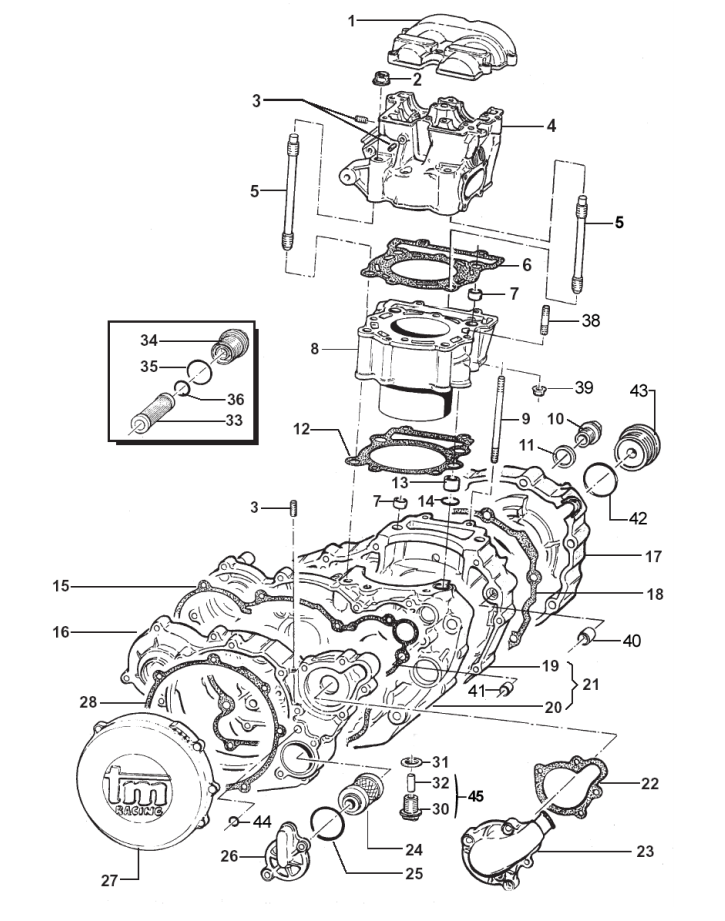 Pièces d'origine pour TM RACING 450 450 450 4 Temps MX/EN 2007 - Bas moteur, cylindre et culasse