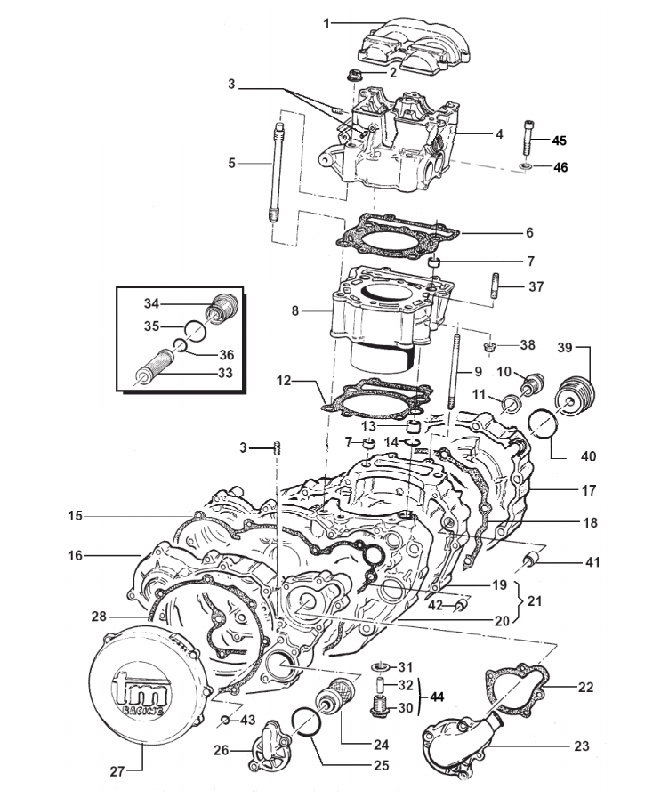 Pièces d'origine pour TM RACING 250 250 250 4 Temps MX/EN 2007 - Moteur - Bas moteur, Cylindre et Culasse