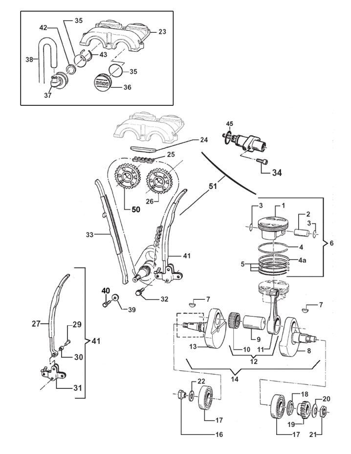 Pièces d'origine pour TM RACING 250 250 250 4 Temps MX/EN 2007 - Arbre moteur et piston