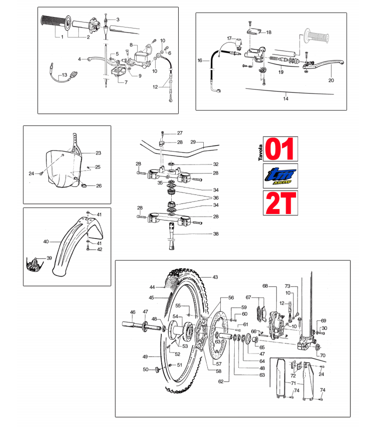 Pièces d'origine pour TM RACING 80 80 80 2 Temps MX/EN 2007 - Freins, embrayage et plastiques
