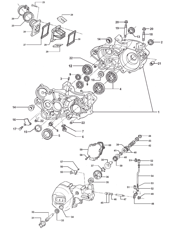 Pièces d'origine pour TM RACING 250 250 250 2 Temps MX/EN 2006 - Bas moteur et soupapes
