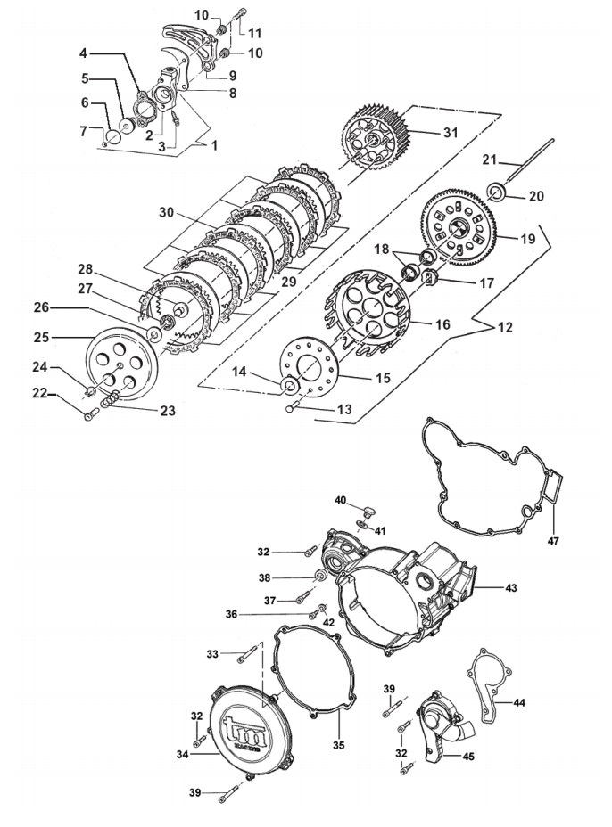 Pièces d'origine pour TM RACING 125 125 125 2 Temps MX/EN 2007 - Embrayage et pièces associées
