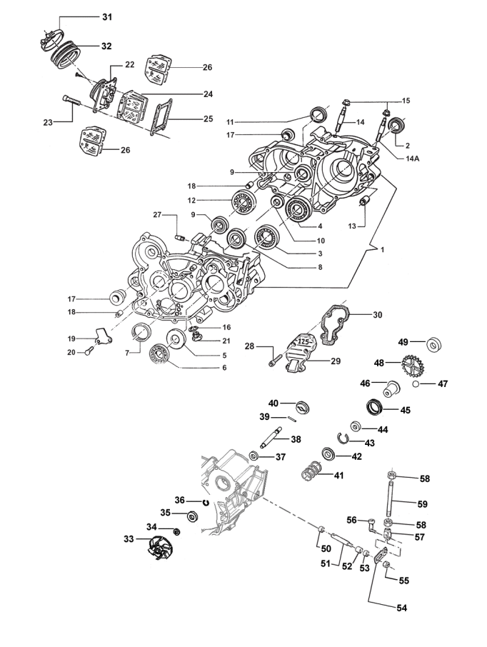 Pièces d'origine pour TM RACING 125 125 125 2 Temps MX/EN 2007 - Bas moteur et soupapes