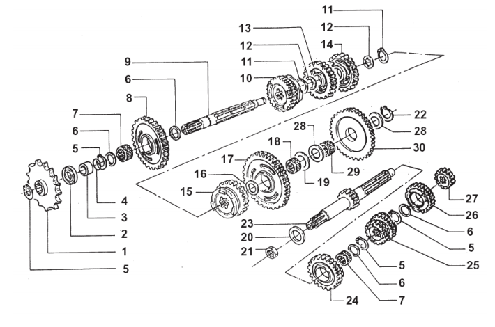 Pièces d'origine pour TM RACING 125 125 125 2 Temps MX/EN 2007 - Boîte de vitesses