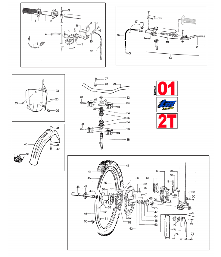 Pièces d'origine pour TM RACING 100 100 100 2 Temps MX/EN 2004 - Plastiques avant et tés de fourche