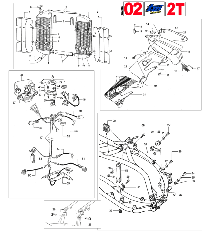 Pièces d'origine pour TM RACING 100 100 100 2 Temps MX/EN 2004 - Refroidissement moteur et réservoir