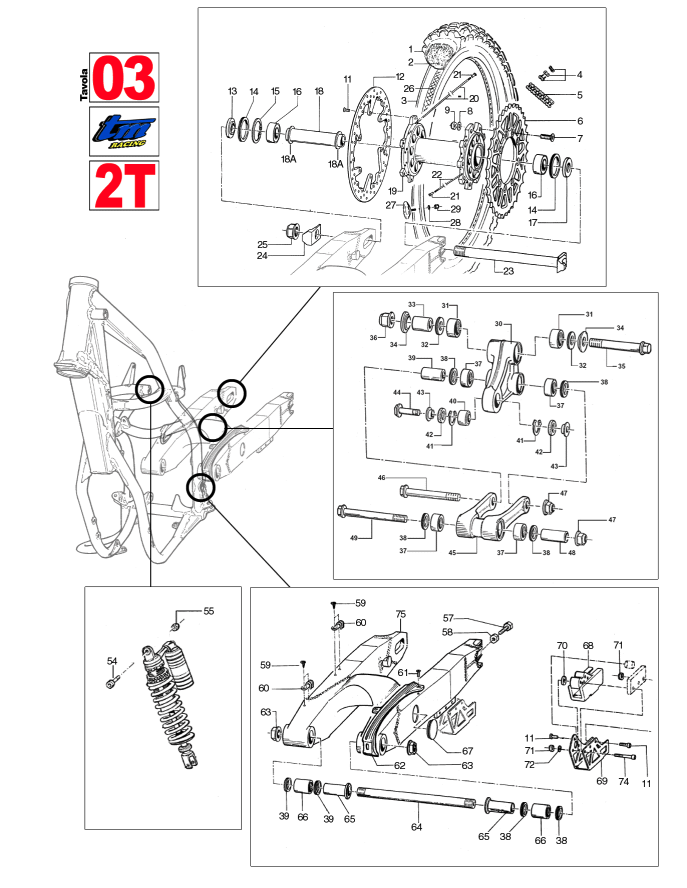 Pièces d'origine pour TM RACING 100 100 100 2 Temps MX/EN 2004 - Boucle arrière