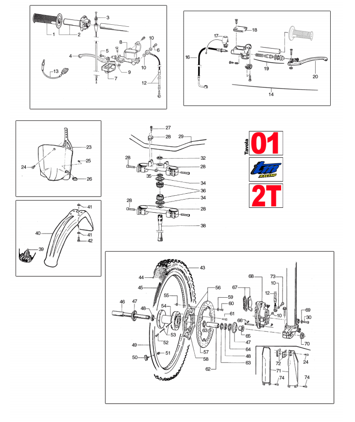 Pièces d'origine pour TM RACING 100 100 100 2 Temps MX/EN 2005 - Plastiques avant et tés de fourche