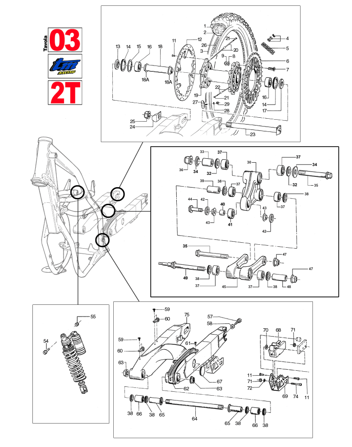 Pièces d'origine pour TM RACING 100 100 100 2 Temps MX/EN 2005 - Sous-cadre arrière