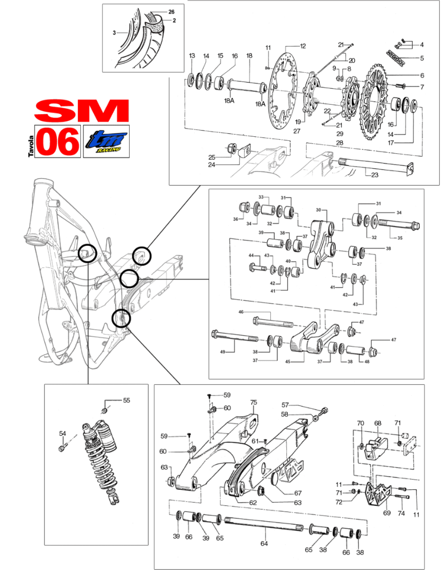 Pièces d'origine pour TM RACING 100 100 100 2 Temps MX/EN 2005 - Supermotard arrière