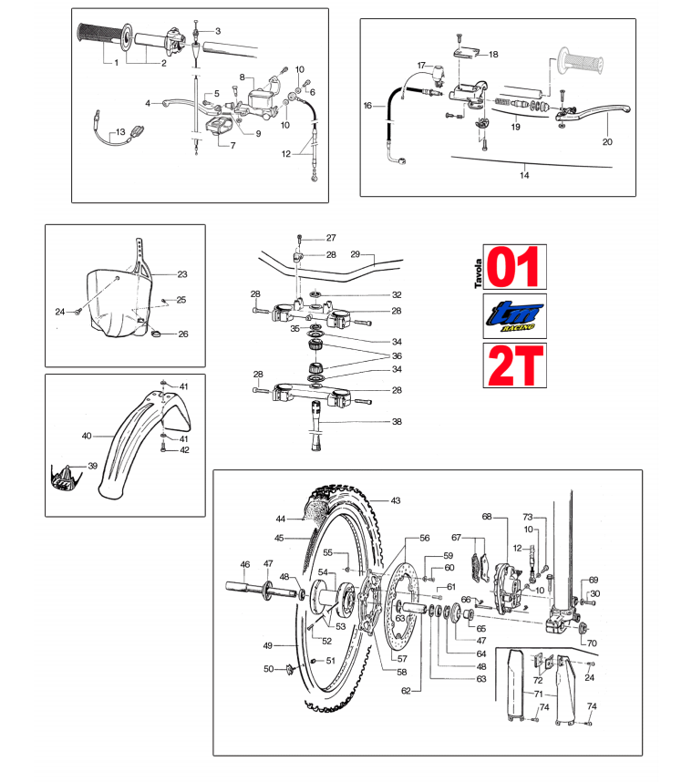 Pièces d'origine pour TM RACING 100 100 100 2 Temps MX/EN 2006 - Plastiques avant et tés de fourche