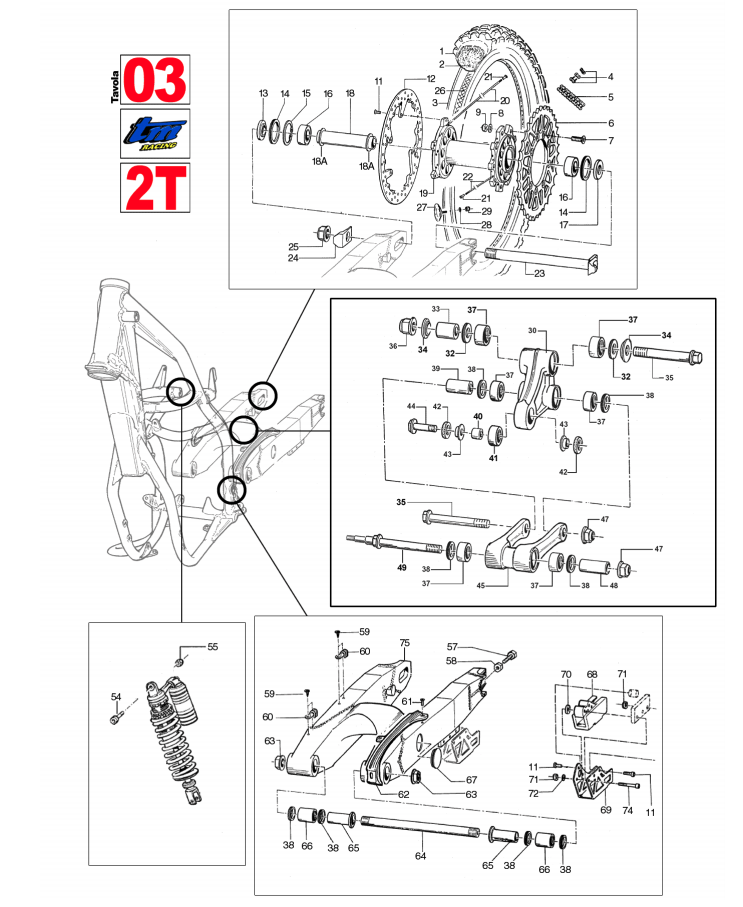 Pièces d'origine pour TM RACING 100 100 100 2 Temps MX/EN 2006 - Bras oscillant arrière