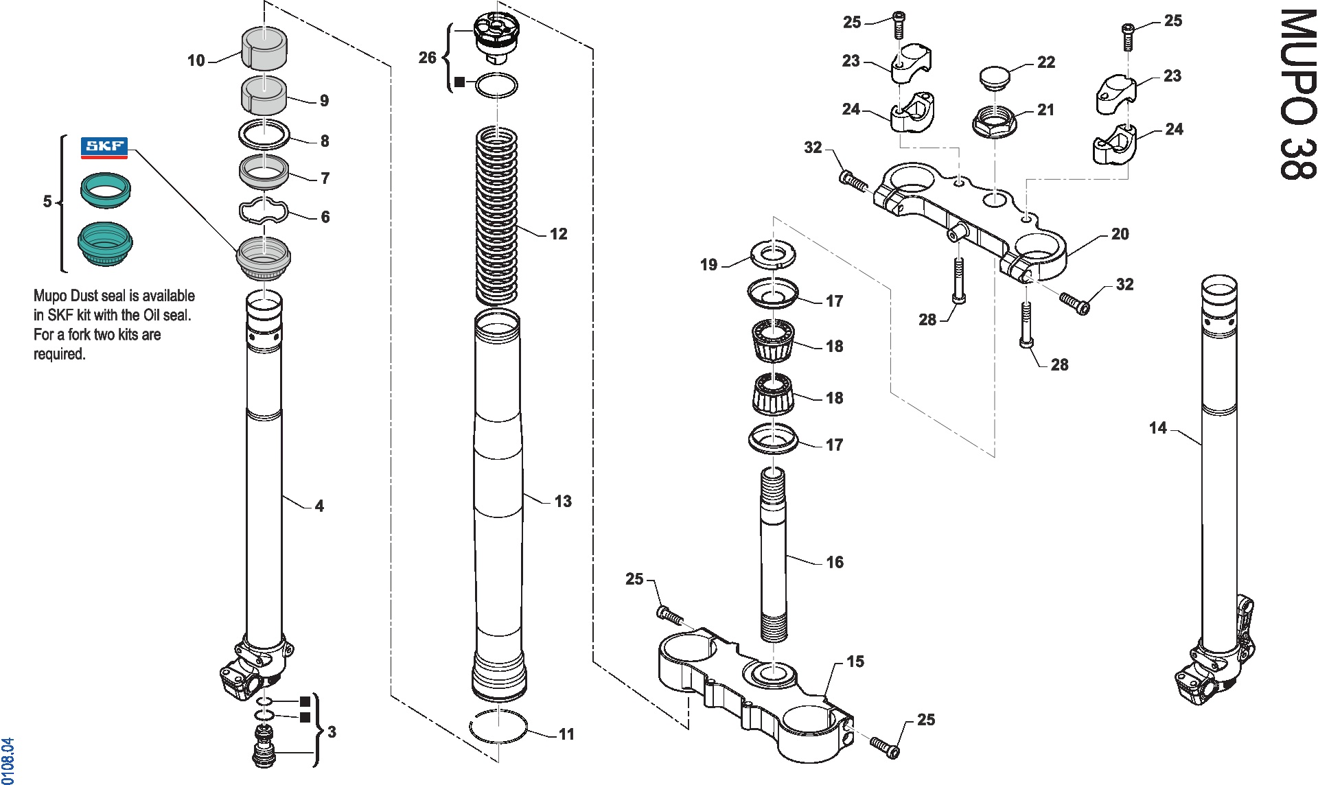 Pièces d'origine pour TM RACING 85 85 2T 85 SMX JUNIOR 2026 - Fourche MUPO 38 SMX