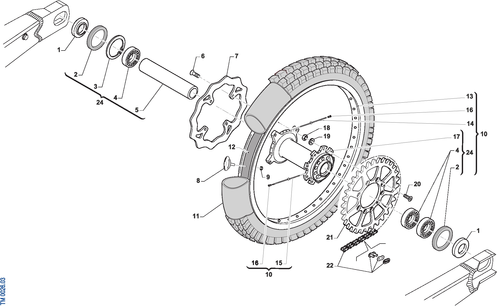 Pièces d'origine pour TM RACING 125 125 2T 125 Fi EN ES 2026 - Roue arrière 18 x 1,85