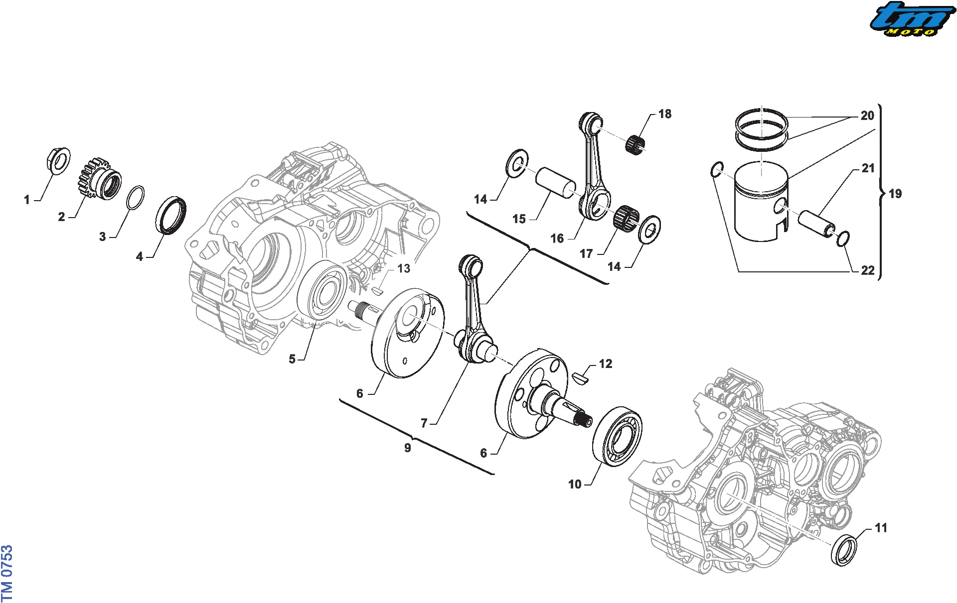 Pièces d'origine pour TM RACING 125 125 2T 125 MX ES 2026 - Vilebrequin et piston (moteur)