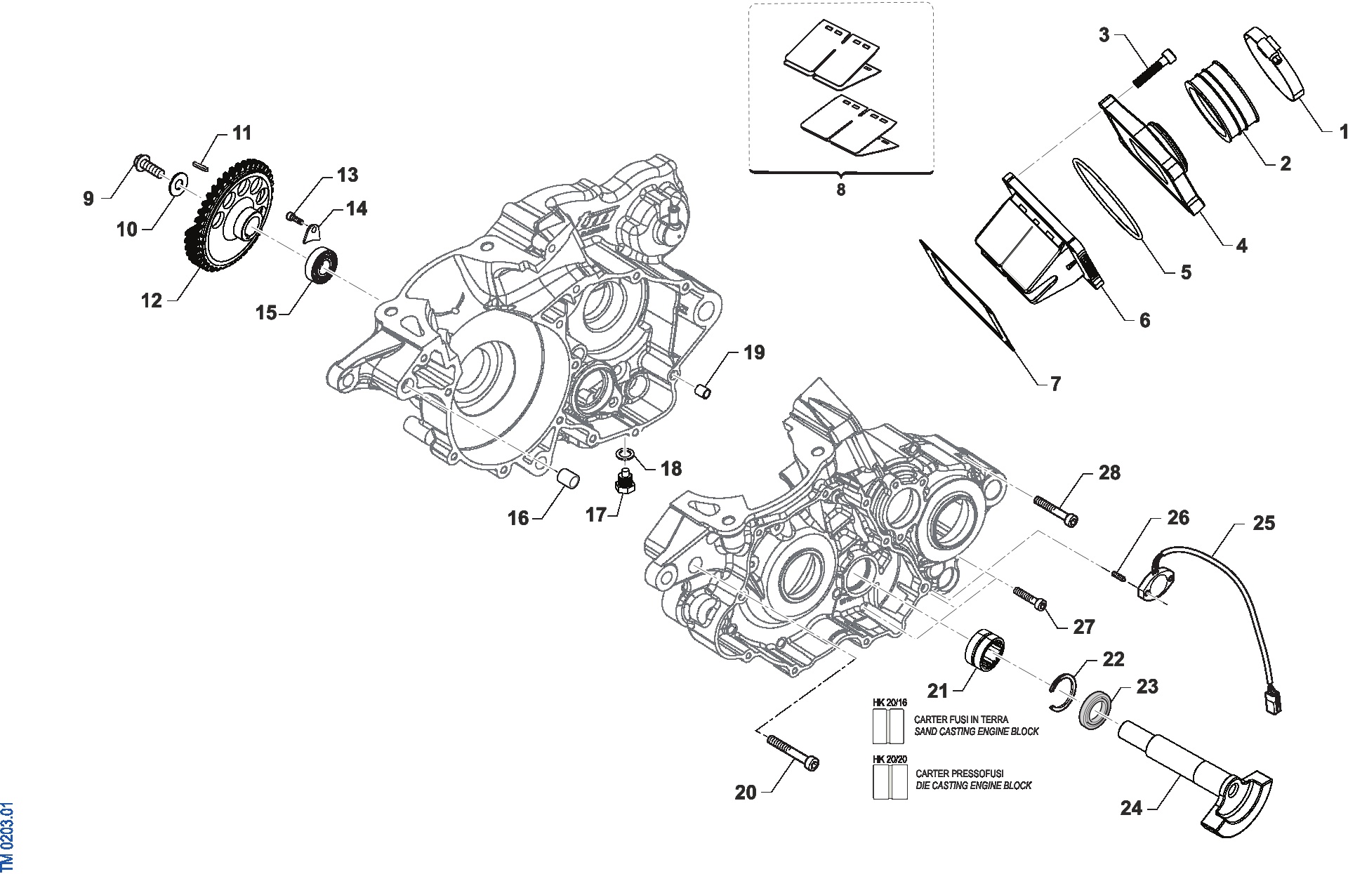 Pièces d'origine pour TM RACING 250 250 2T 250 FI EN 2026 - Arbre d'équilibrage et clapets lamellaires