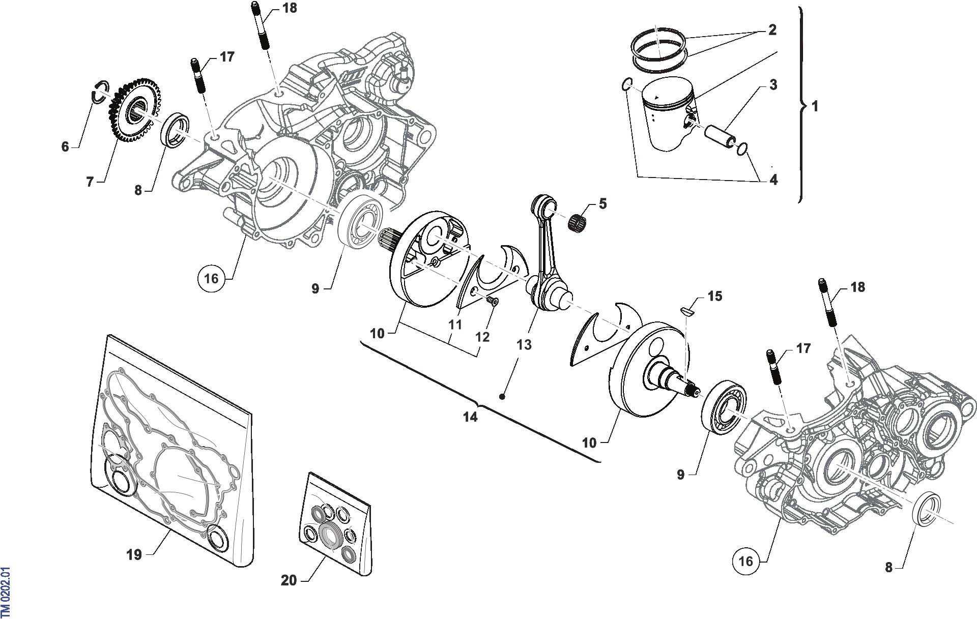Pièces d'origine pour TM RACING 300 300 2T 300 FI SMR 2026 - Vilebrequin, piston et bas-moteur