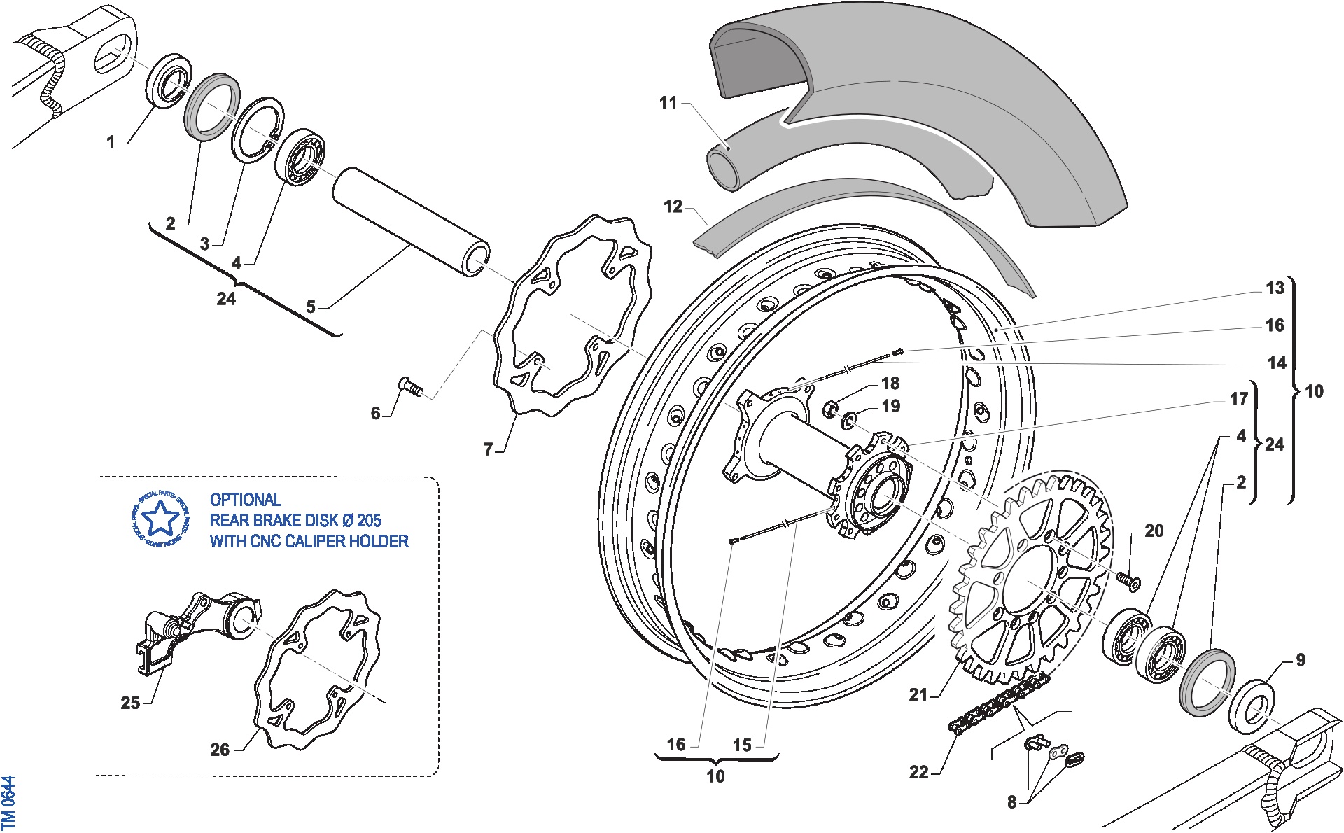 Pièces d'origine pour TM RACING 250 250 4T 250 Fi SMK 2026 - Roue arrière