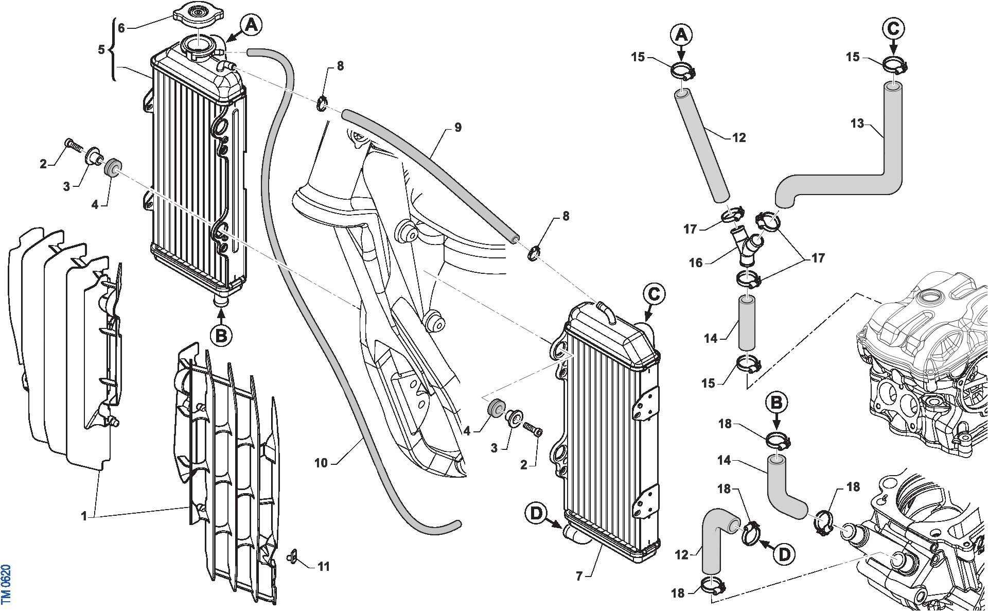 Pièces d'origine pour TM RACING 300 300 4T 300 Fi EN 2026 - Radiateurs moteur