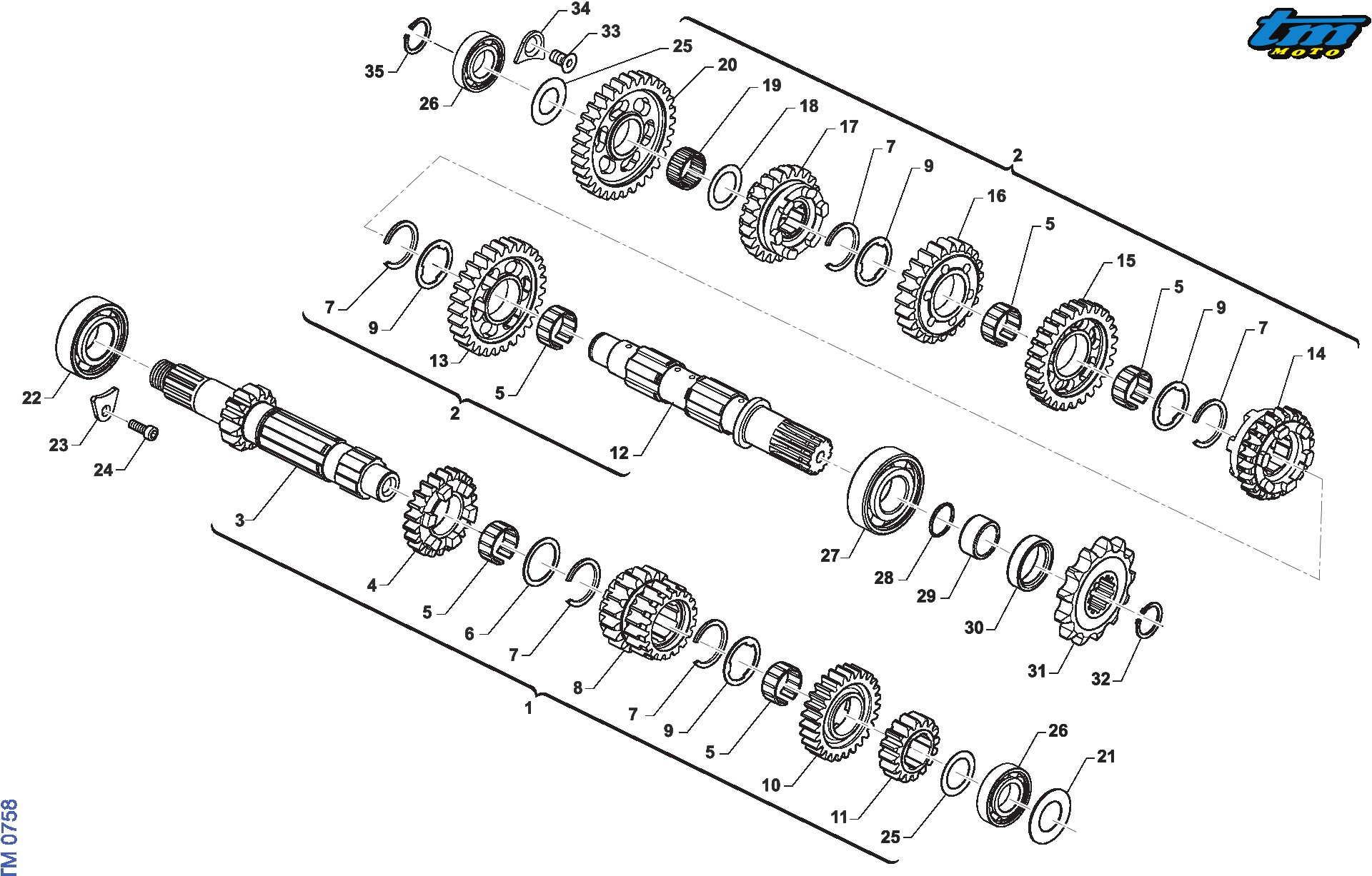 Pièces d'origine pour TM RACING 125 125 2T 125 Fi ES SMR Euro 5+ 2025 - Boîte de vitesses SMR