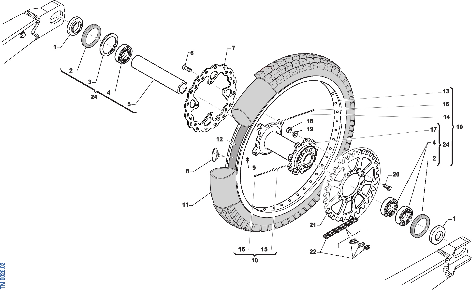 Pièces d'origine pour TM RACING 250 250 2T 250 Fi MX 2025 - Roue arrière 19 x 2,15