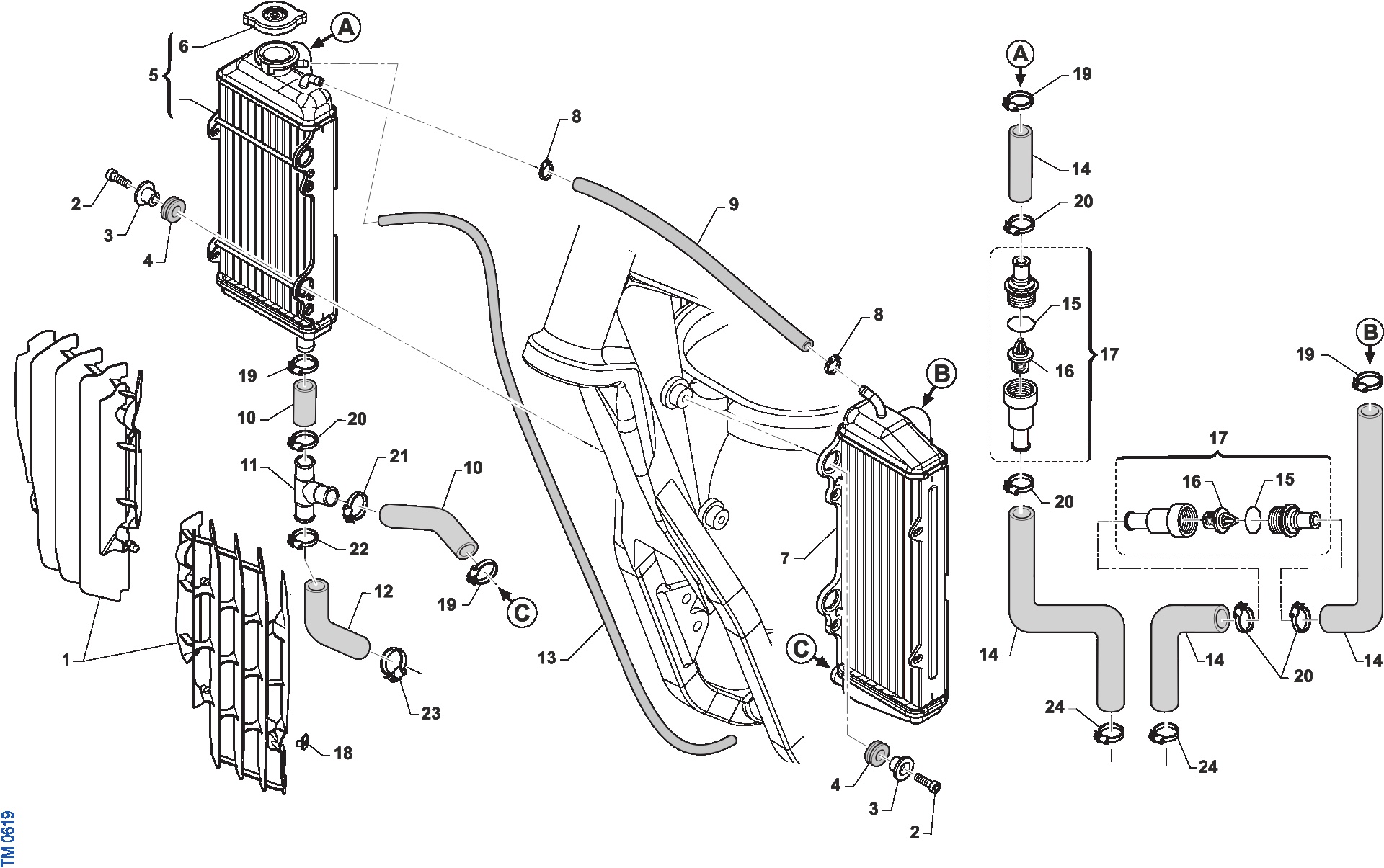 Pièces d'origine pour TM RACING 250 250 2T 250 MX 2025 - Radiateurs - Refroidissement moteur