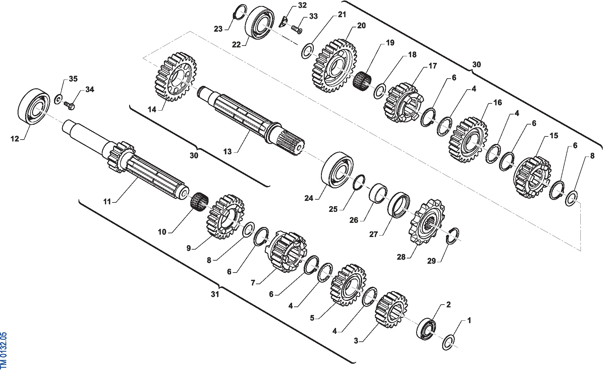 Pièces d'origine pour TM RACING 250 250 2T 250 MX 2025 - Boîte de vitesse MX 5 rapports