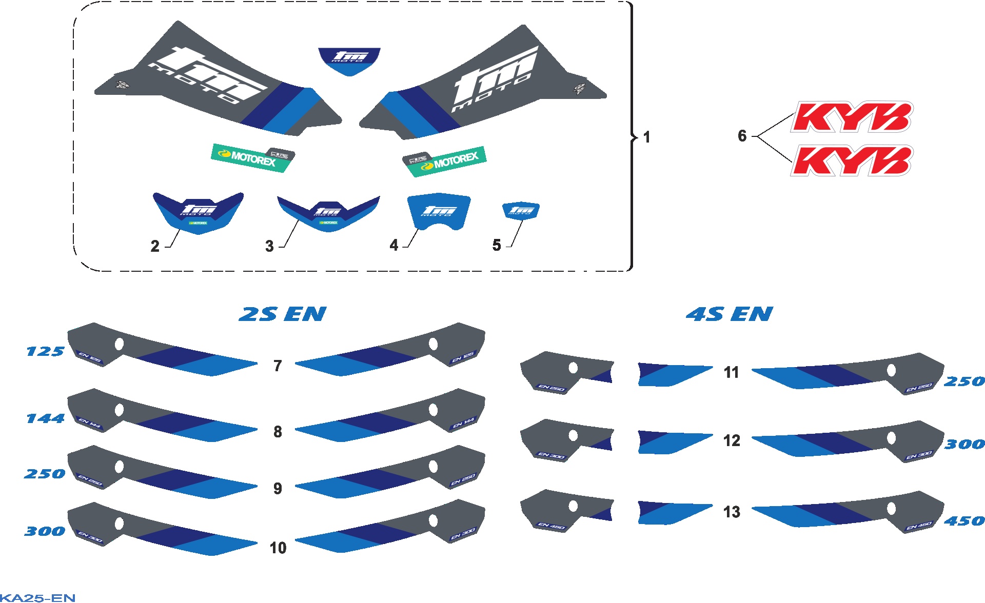 Pièces d'origine pour TM RACING 250 250 4T 250 Fi EN 2025 - Kit adhésifs et autocollants
