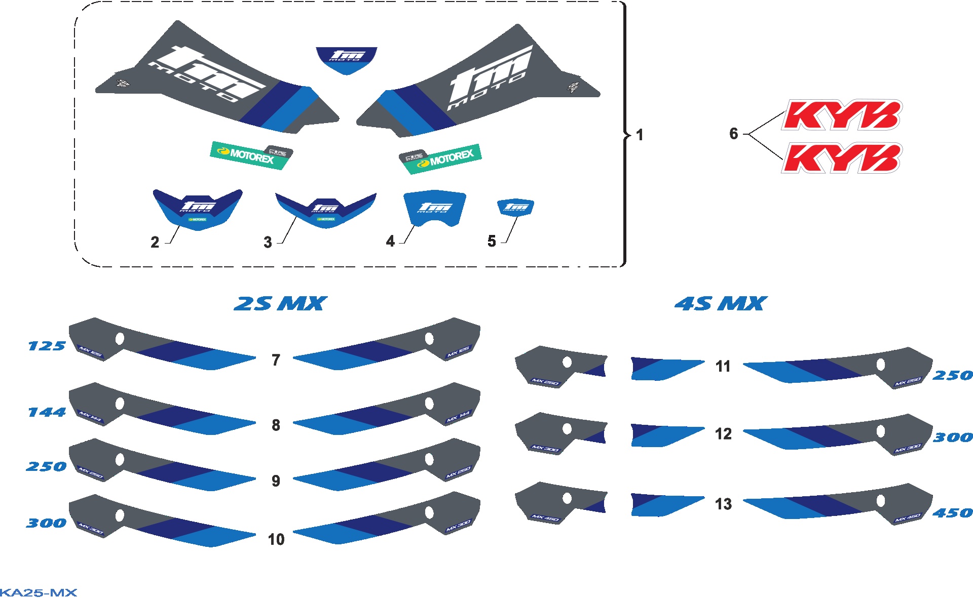 Pièces d'origine pour TM RACING 250 250 4T 250 Fi MX 2025 - Kit adhésifs MX