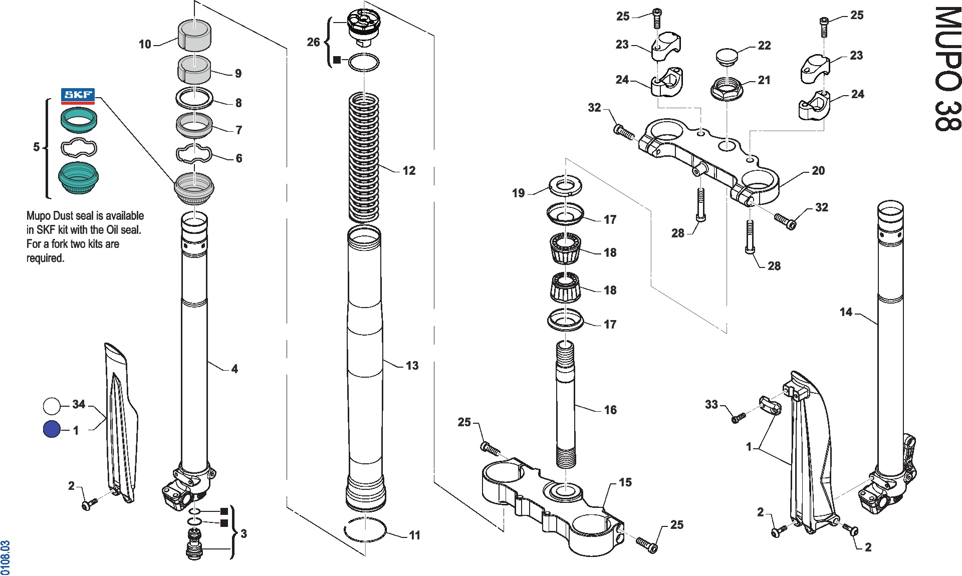 Pièces d'origine pour TM RACING 100 100 2T 100 SMX JUNIOR 2024 - Fourche MUPO 38 SMX