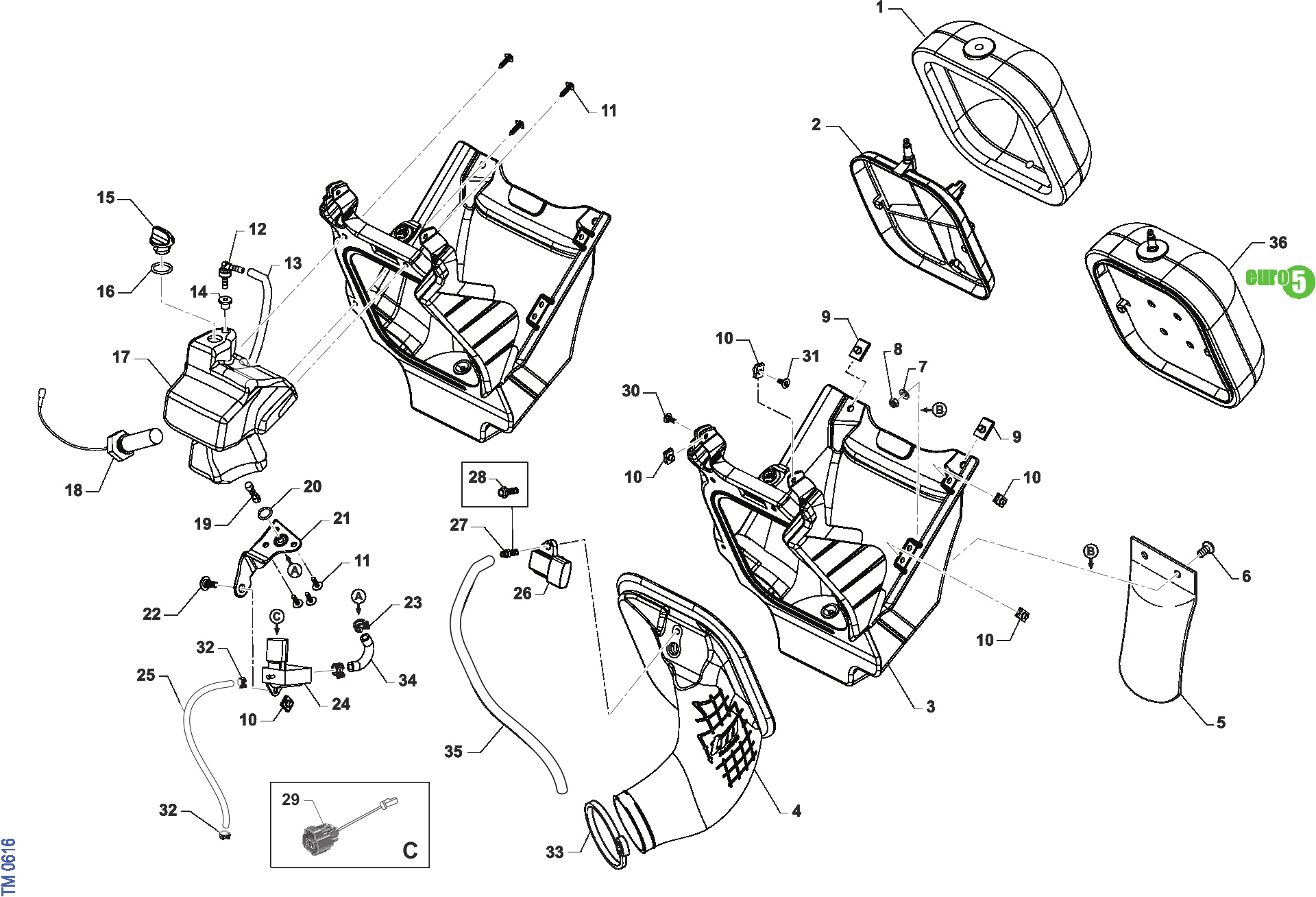 Pièces d'origine pour TM RACING 125 125 2T 125 Fi SMR 2024 - Filtre à air et lubrification