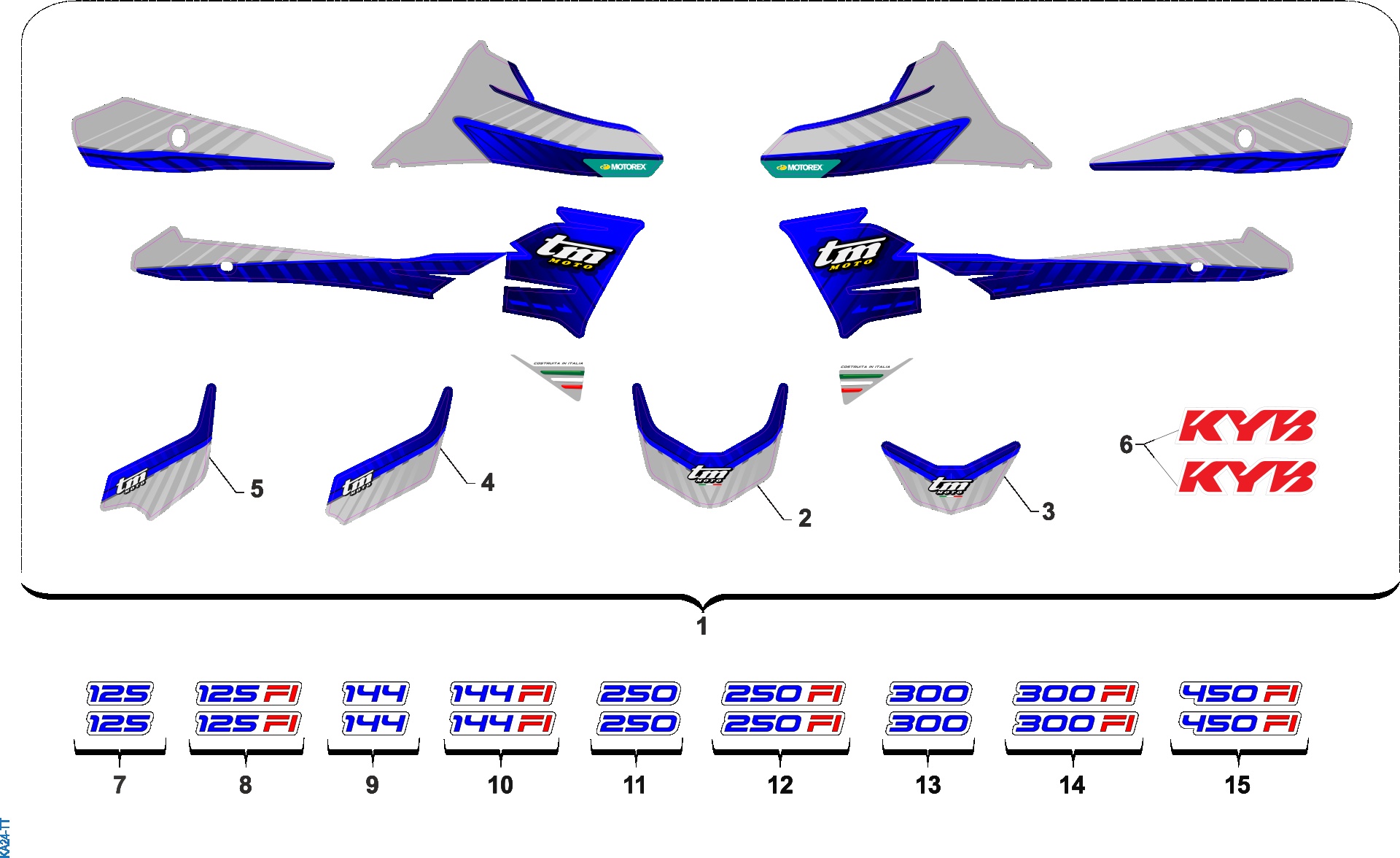Pièces d'origine pour TM RACING 125 125 2T 125 MX 2024 - Kit adhésifs et autocollants