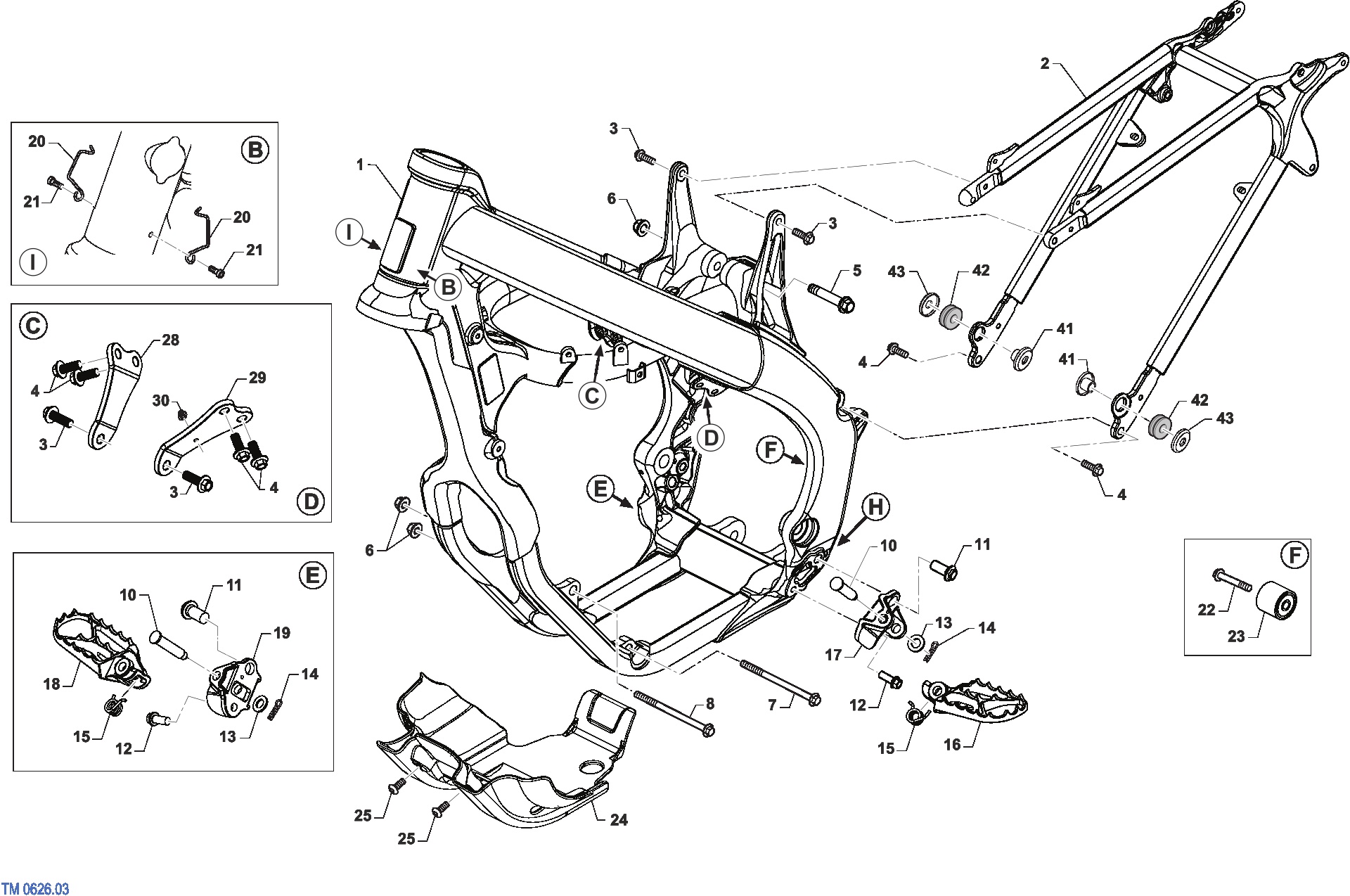 Pièces d'origine pour TM RACING 250 250 4T 250 Fi MX 2024 - Cadre et partie-cycle