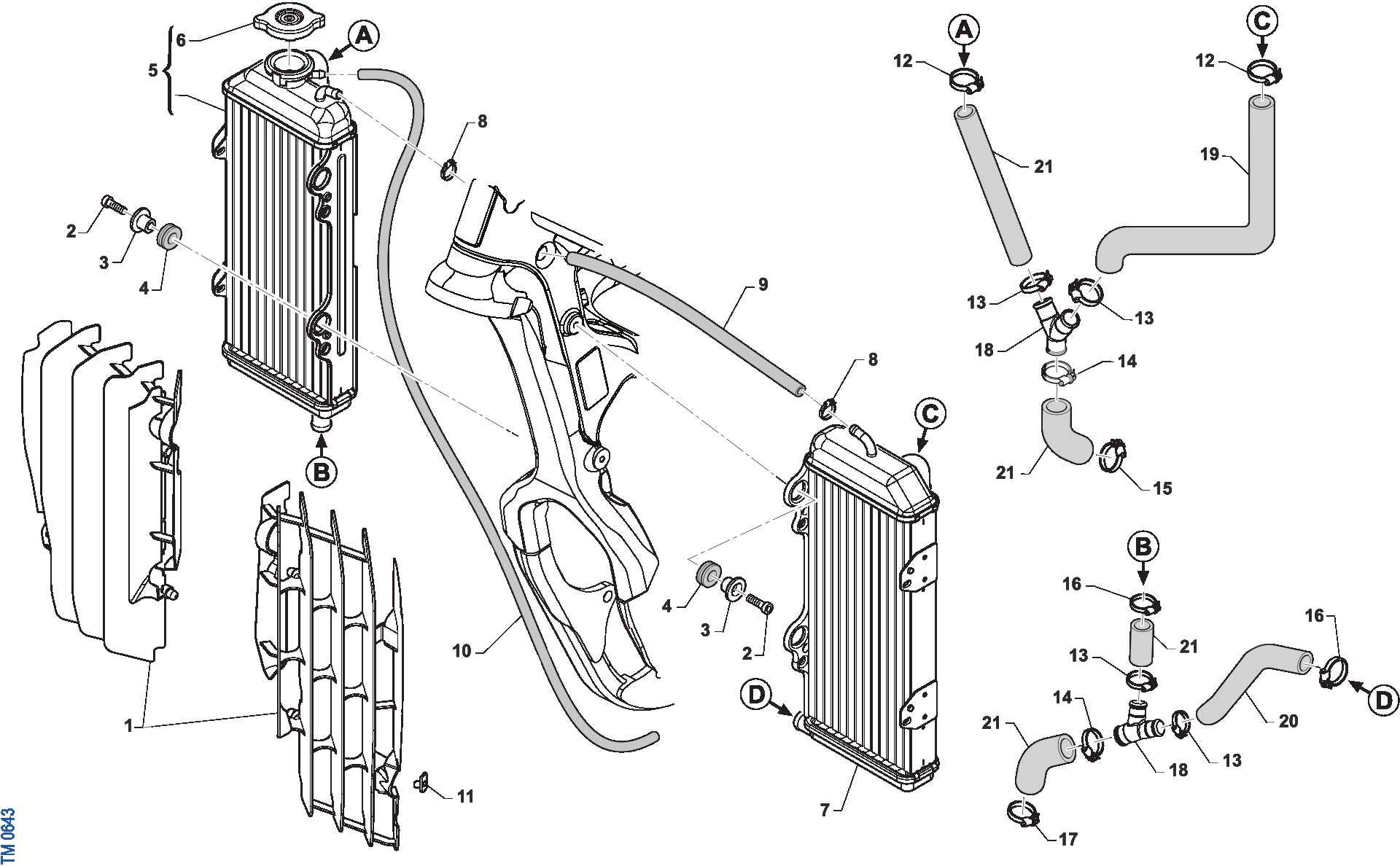 Pièces d'origine pour TM RACING 450 450 4T 450 Fi MX 2024 - Radiateurs et refroidissement moteur