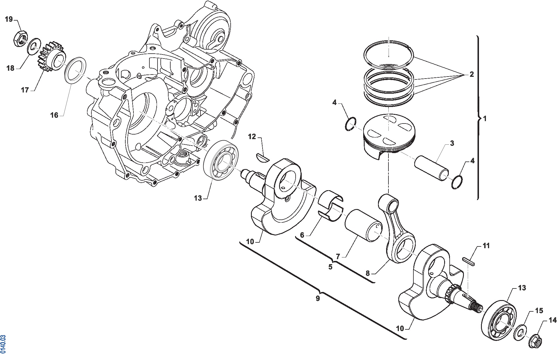 Pièces d'origine pour TM RACING 450 450 4T 450 Fi EN 2024 - Vilebrequin et piston moteur