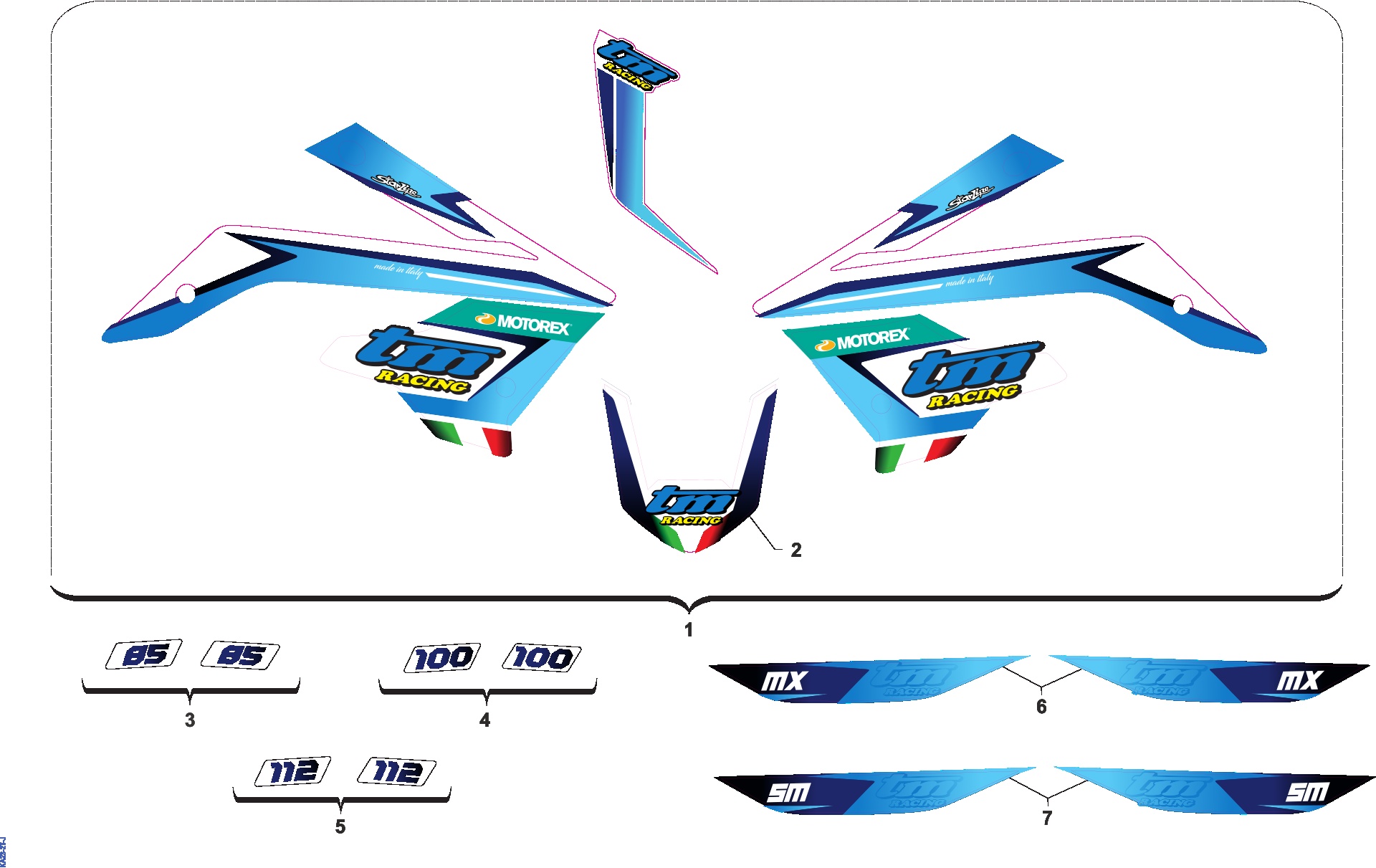 Pièces d'origine pour TM RACING 112 112 2T 112 SMX-J 2023 - Kit adhésifs et autocollants