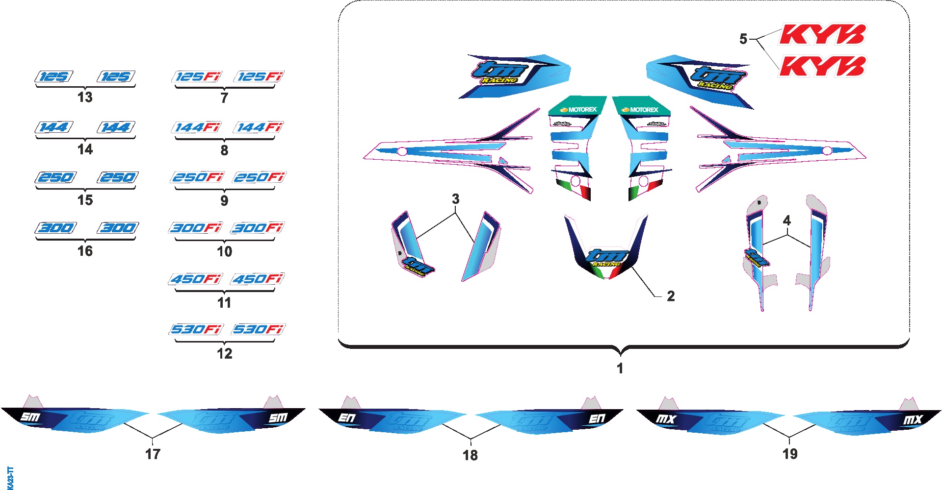 Pièces d'origine pour TM RACING 125 125 2T 125 Fi SMR 2023 - Kit adhésifs et autocollants
