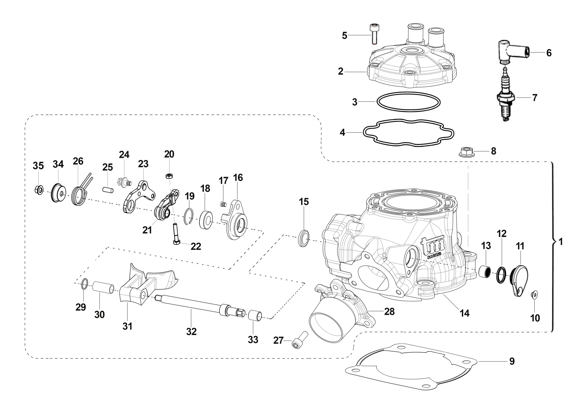 Pièces d'origine pour TM RACING 125 125 2T 125 MX 2023 - Cylindre moteur
