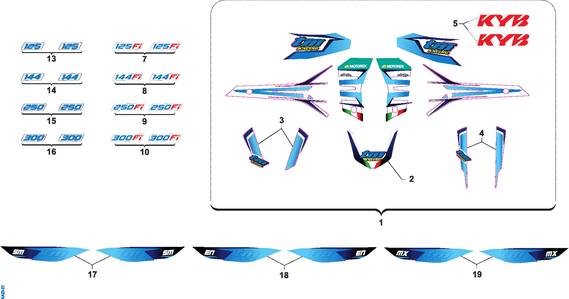 Pièces d'origine pour TM RACING 250 250 2T 250 FI EN 2023 - Kit autocollants et adhésifs