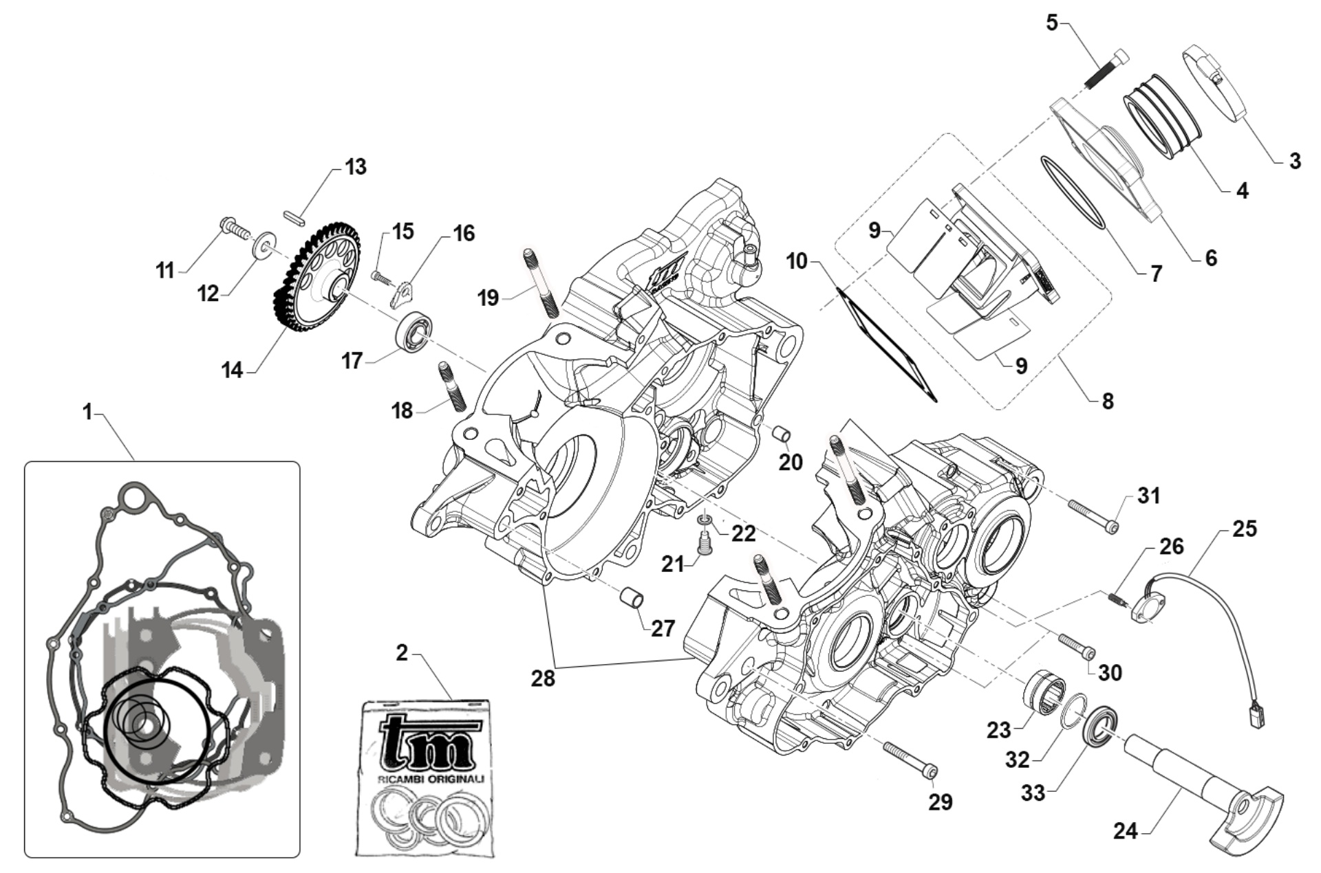 Pièces d'origine pour TM RACING 300 300 2T 300 MX 2023 - Bas moteur et arbre d'équilibrage