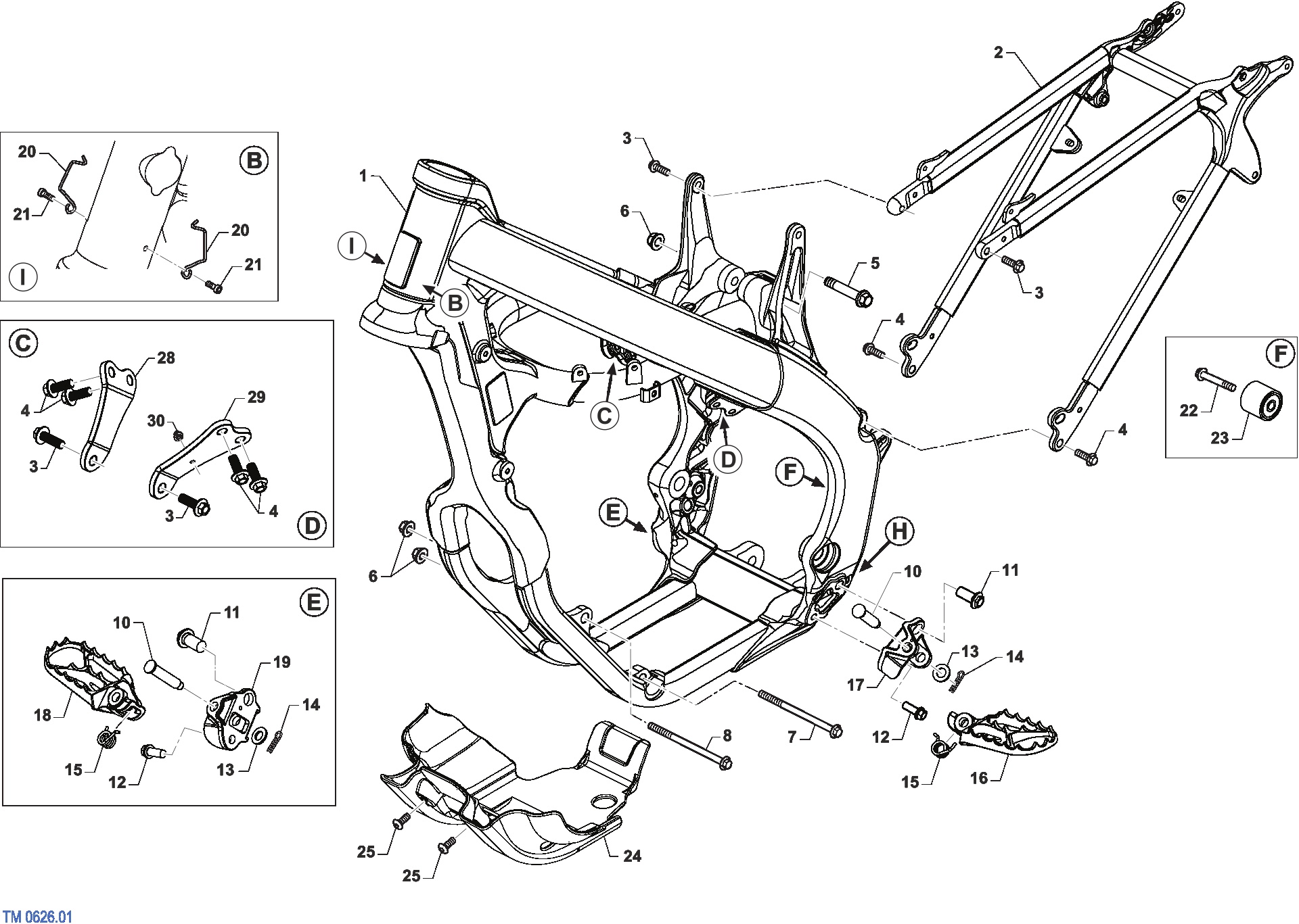 Pièces d'origine pour TM RACING 250 250 4T 250 Fi MX 2023 - Cadre et partie-cycle