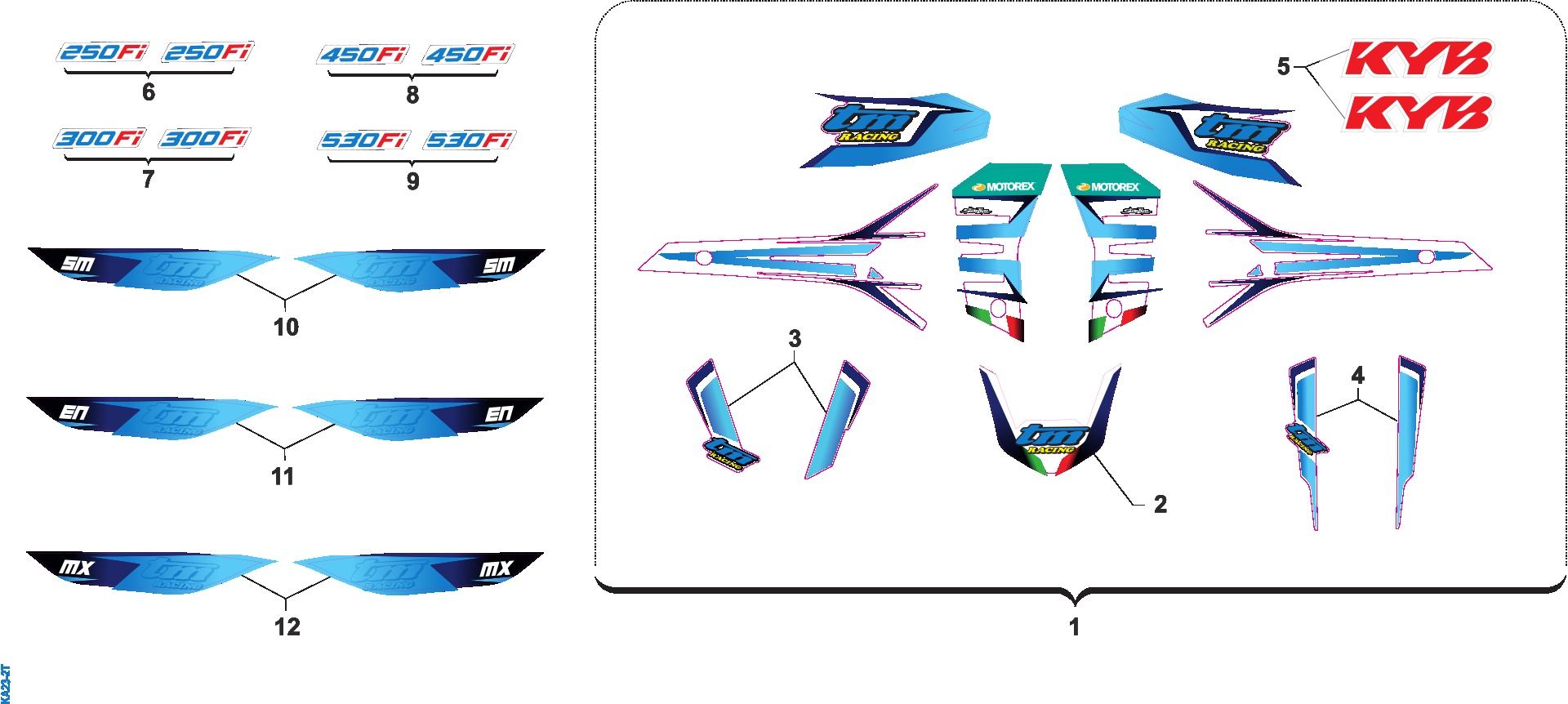 Pièces d'origine pour TM RACING 450 450 4T 450 Fi SMK 2023 - Kit adhésifs et autocollants