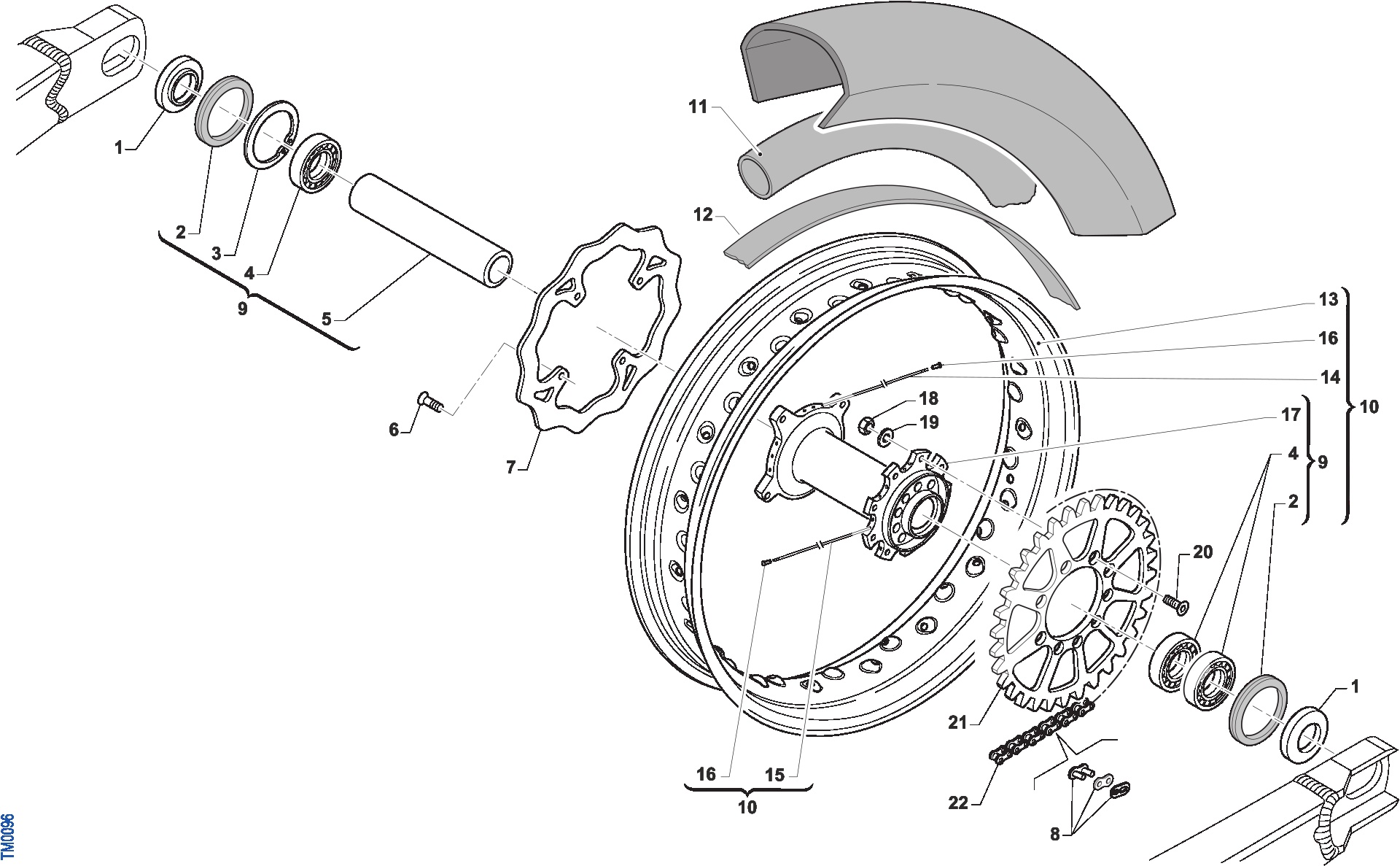 Pièces d'origine pour TM RACING 125 125 2T 125 Fi SMR 2022 - Roue arrière