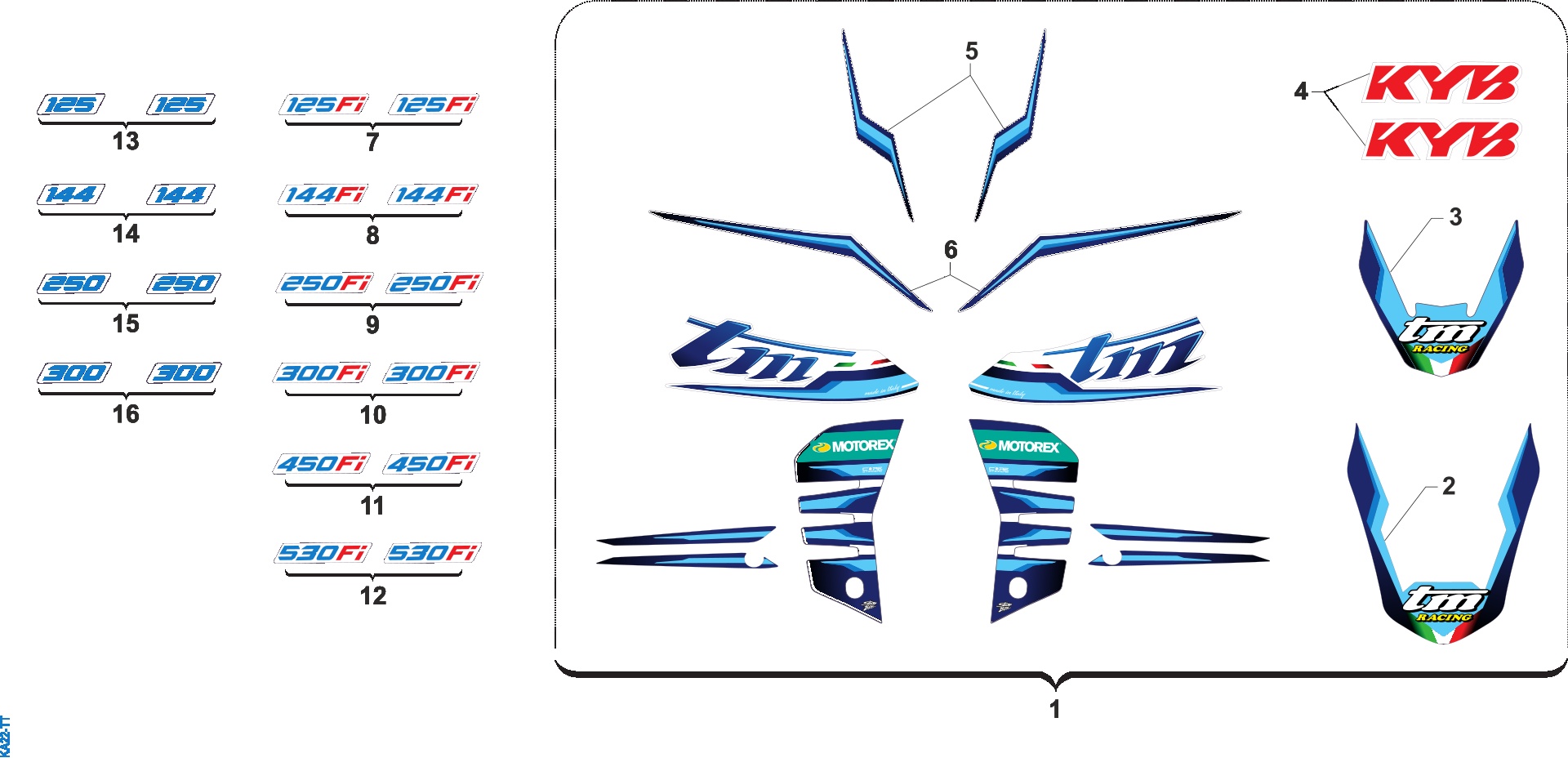 Pièces d'origine pour TM RACING 300 300 4T 300 Fi EN 2022 - Kit autocollants et adhésifs