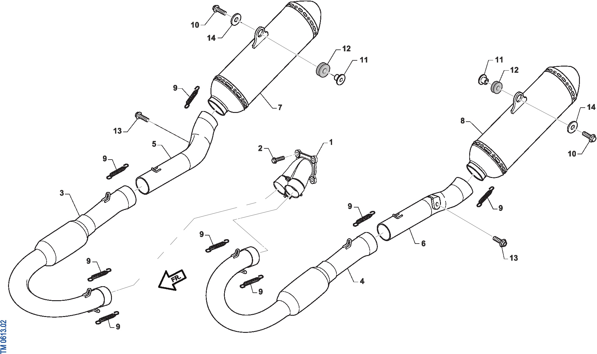 Pièces d'origine pour TM RACING 530 530 4T 530 Fi SMR 2022 - Échappement Twin