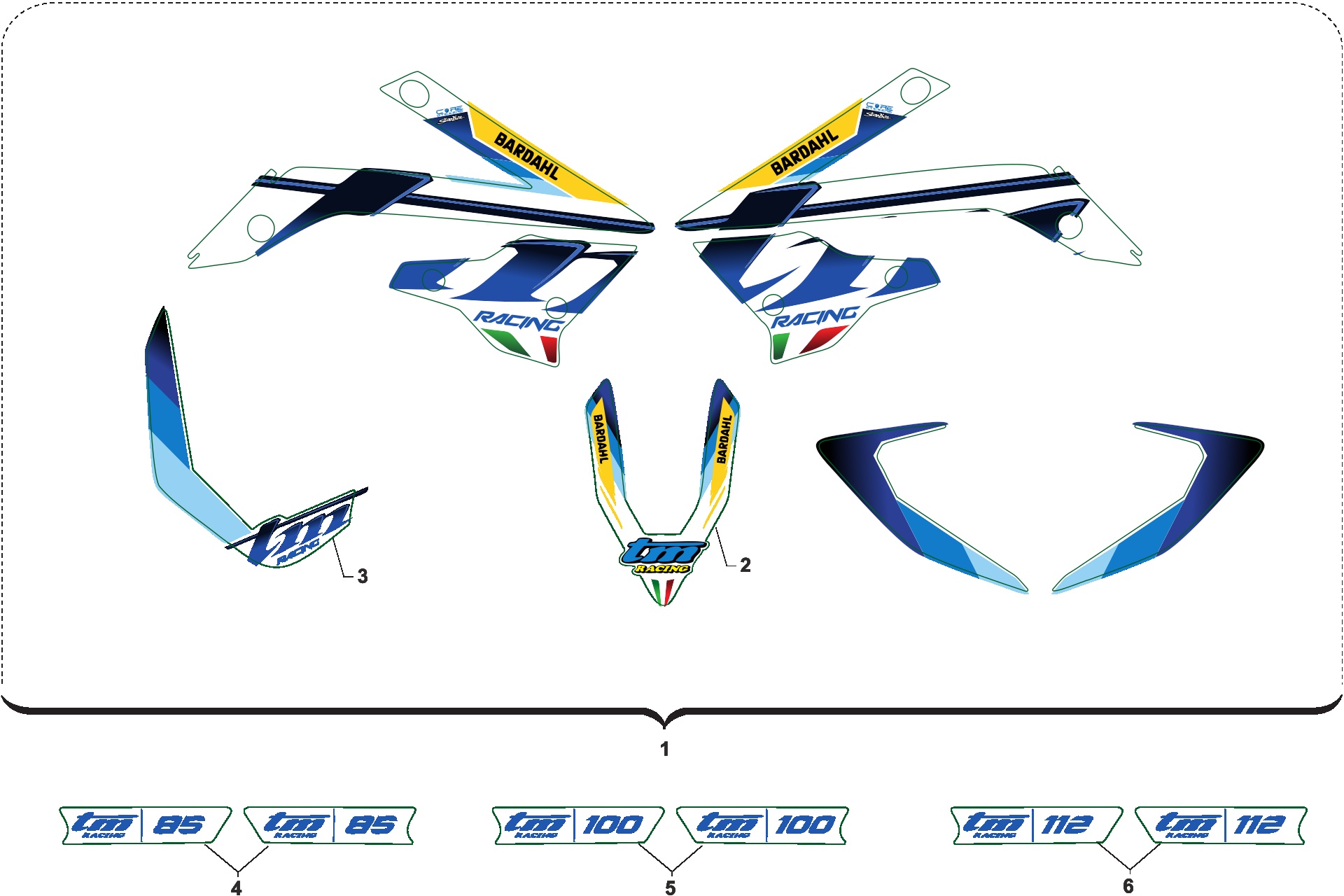 Pièces d'origine pour TM RACING 85 85 2T 85 MX JUNIOR 2021 - Kit adhésifs et autocollants