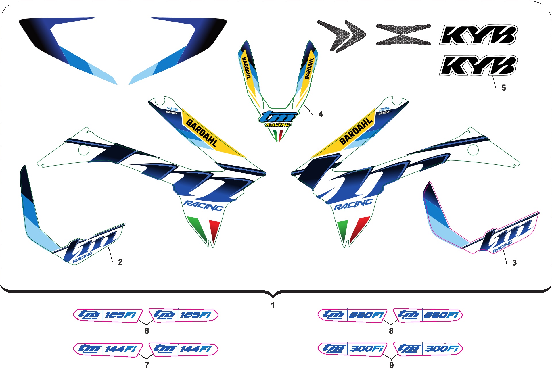 Pièces d'origine pour TM RACING 144 144 2T 144 Fi EN 2021 - Kit autocollants et adhésifs