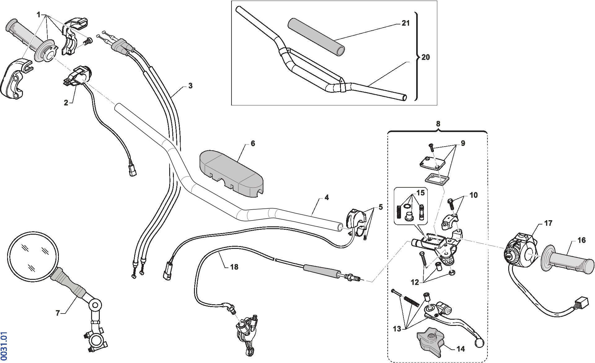 Pièces d'origine pour TM RACING 300 300 4T 300 Fi EN TWIN 2021 - Guidon et commandes