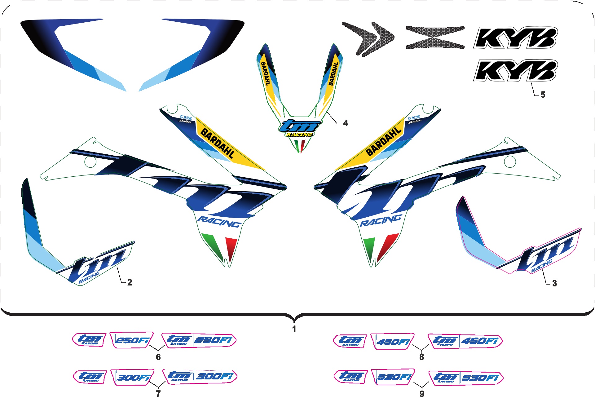 Pièces d'origine pour TM RACING 450 450 4T 450 Fi SMR 2021 - Kit autocollants et adhésifs